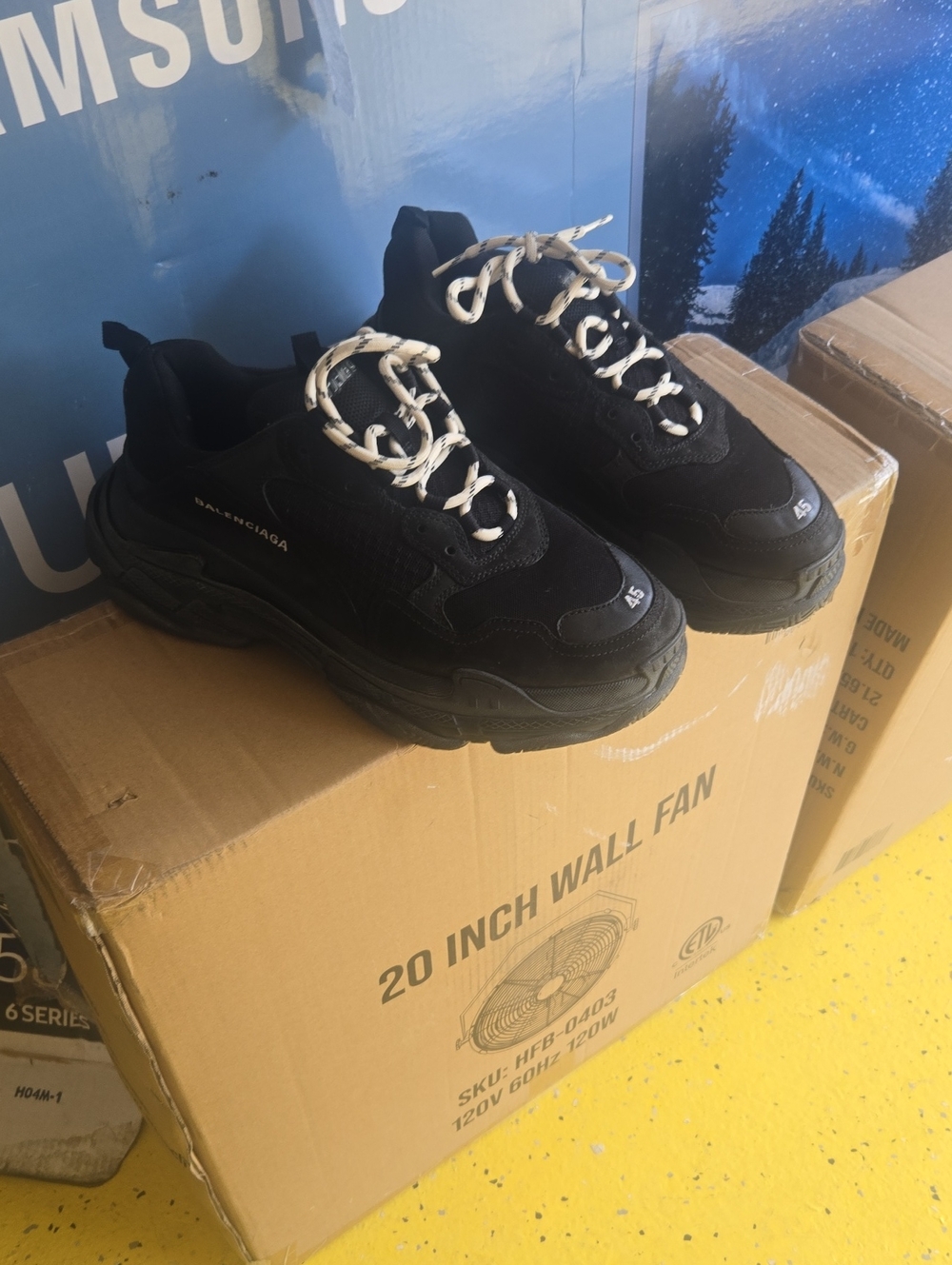 Balenciaga Triple S Black Sneakers with White Laces